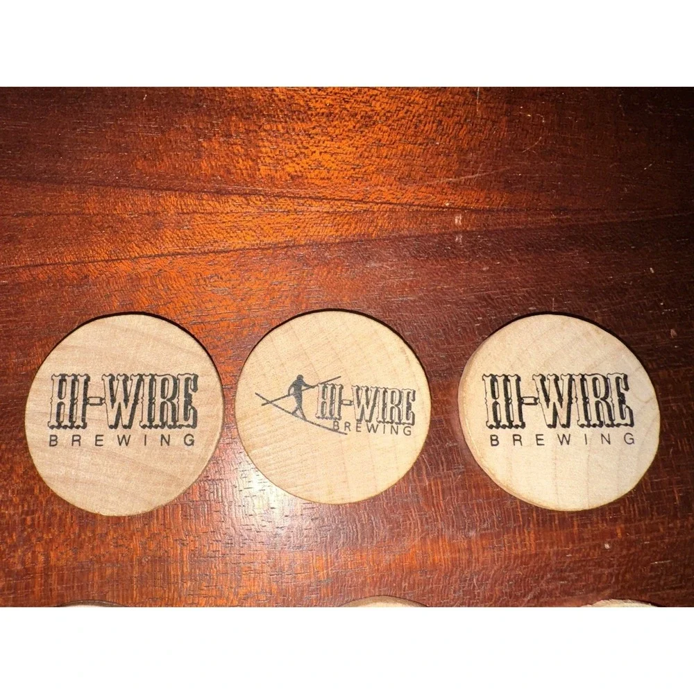 Hi-Wire Brewing & Purple Heart Pub Wooden Drink Tokens Mixed Lot of 6 Western NC